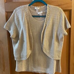 Chicos Gold Short Sleeve Cardigan and Tank Top Set